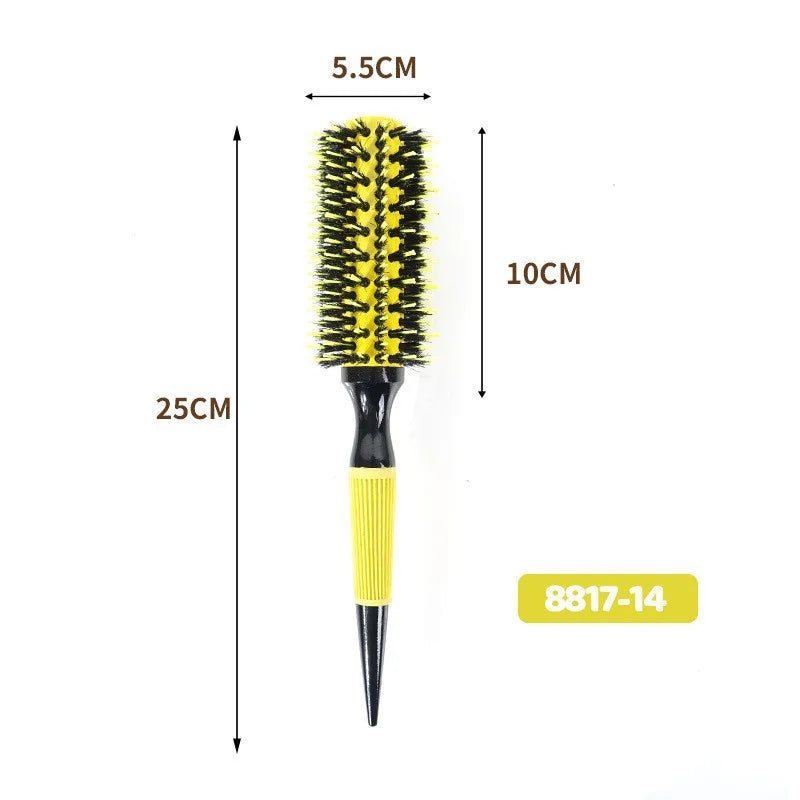 Professional 1PC 6 Sizes Round Wooden Hair Brush Boar Bristle Mix Nylon Salon Women Hair Styling Tools Yellow Brazil Hair Curler