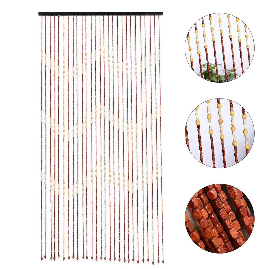 Hand-Polished Bamboo Wood Door Beads Eco-Friendly Natural Home Decor 27 Strands Hanging String Curtain