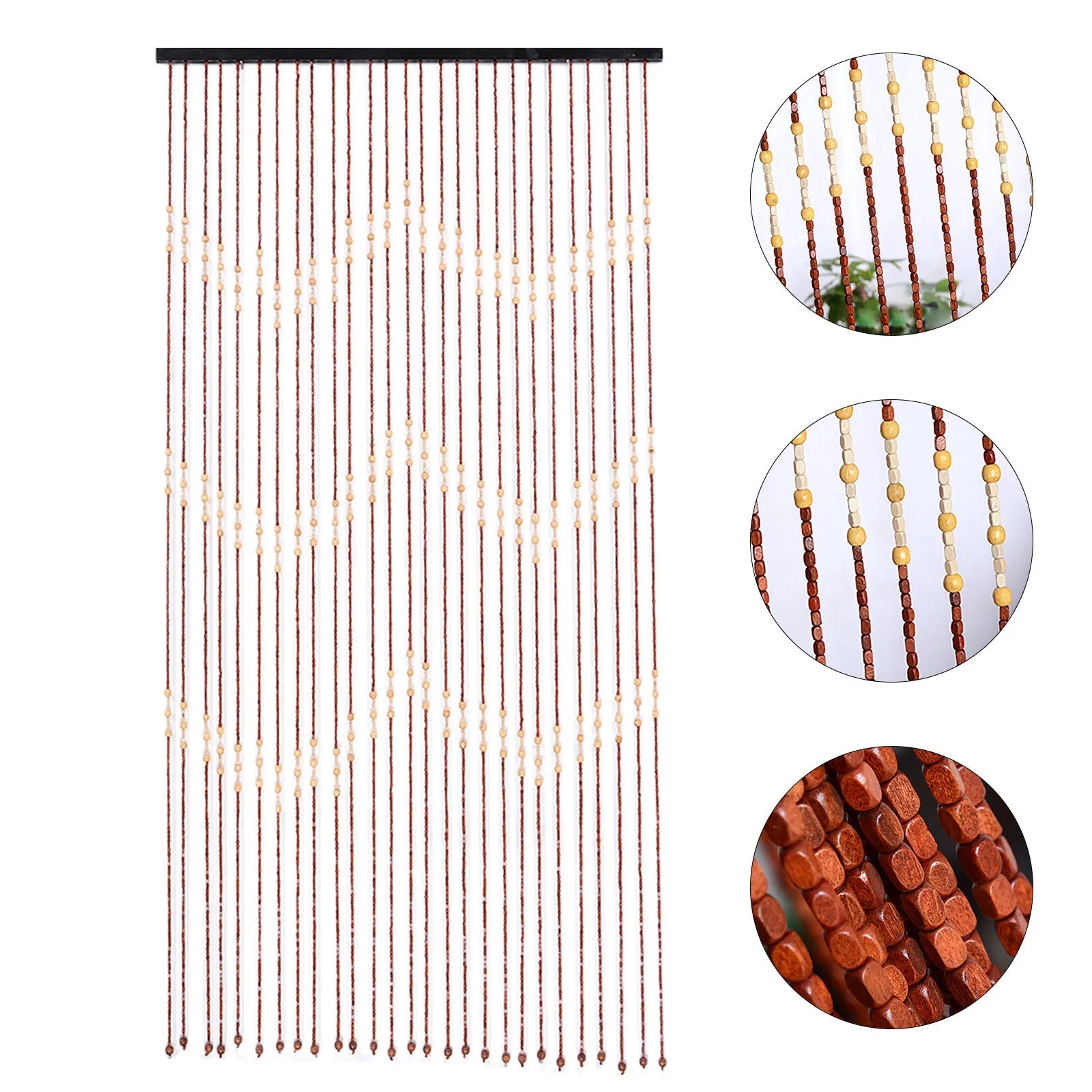 Hand-Polished Bamboo Wood Door Beads Eco-Friendly Natural Home Decor 27 Strands Hanging String Curtain