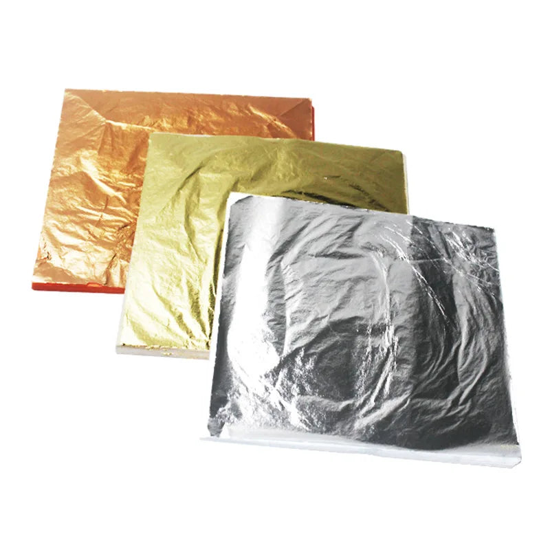 100Pcs Gold Leaf Sheets 9x9cm Gilding Foil Antique Silver Foil Paper For Paintings Arts Crafts Nail Deco  Furniture