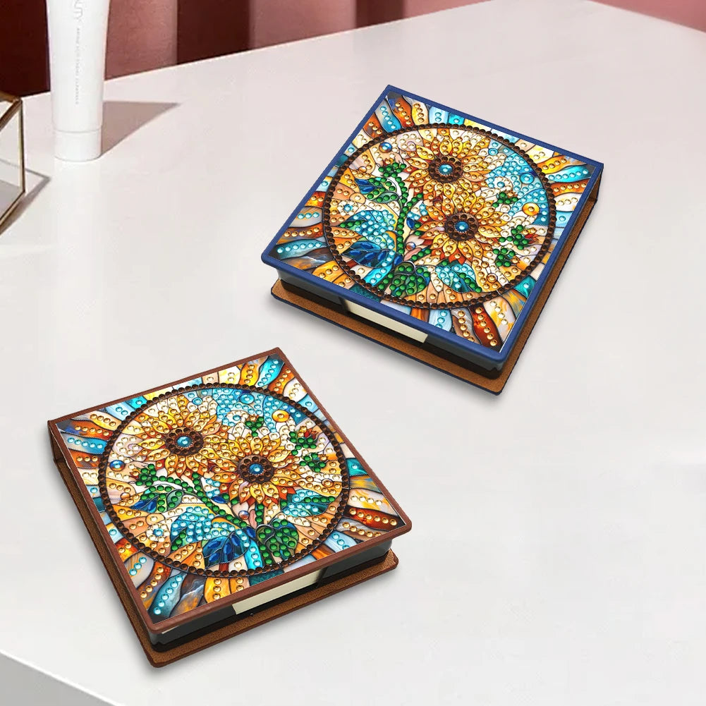 Sunflower PU DIY 5D Diamond Painting Note Box with 150 Sheets for Office Home