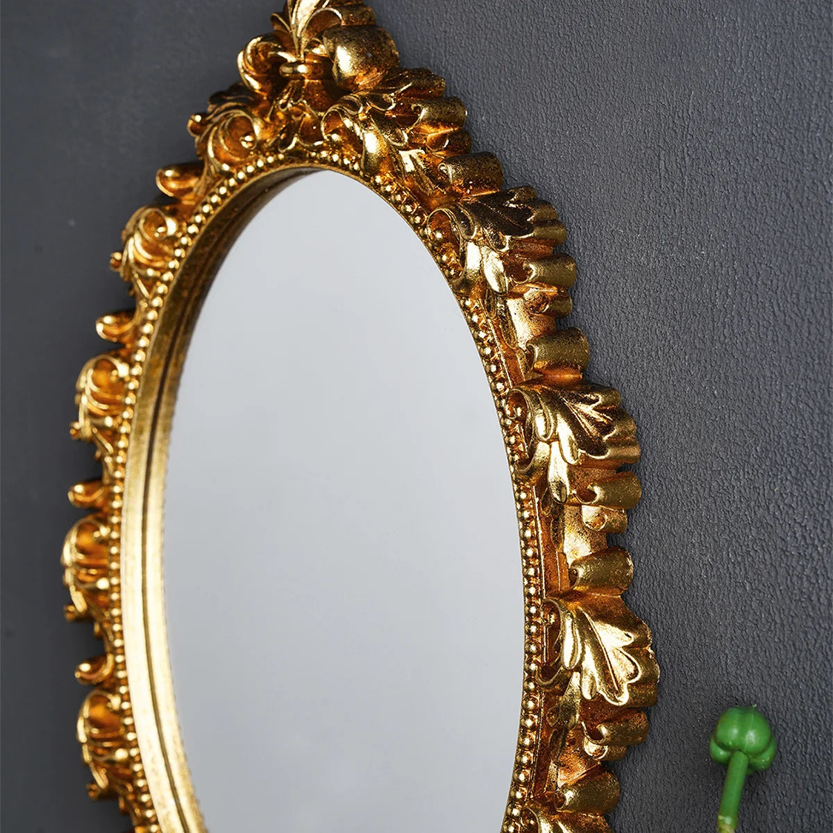 1PC, resin material, golden oval wall decoration, room decoration hanging mirror, suitable for bedroom decor wall decoration