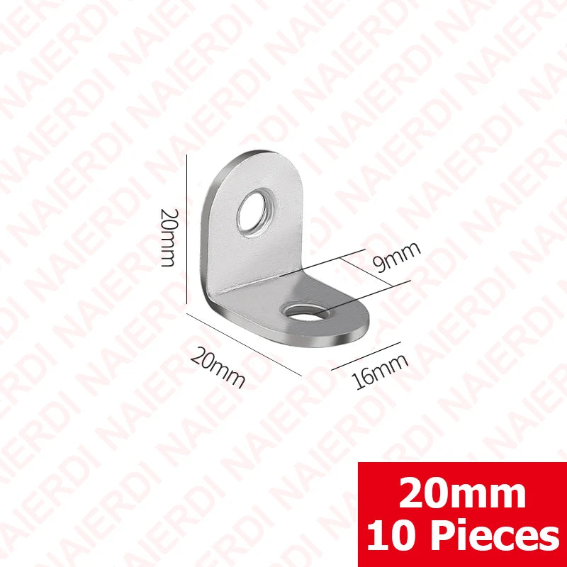 NAIERDI 10 Pack Corner Brace Stainless Steel 90 Degree Angle Corner Brackets L Bracket Firmware for Wooden Shelves,Chairs,Tables