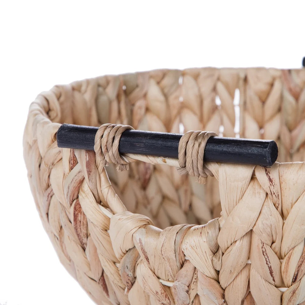 Natural Woven Water Hyacinth Decorative Bowl with Wooden Handles Home Storage Centerpiece Floral Arrangement Table Decor
