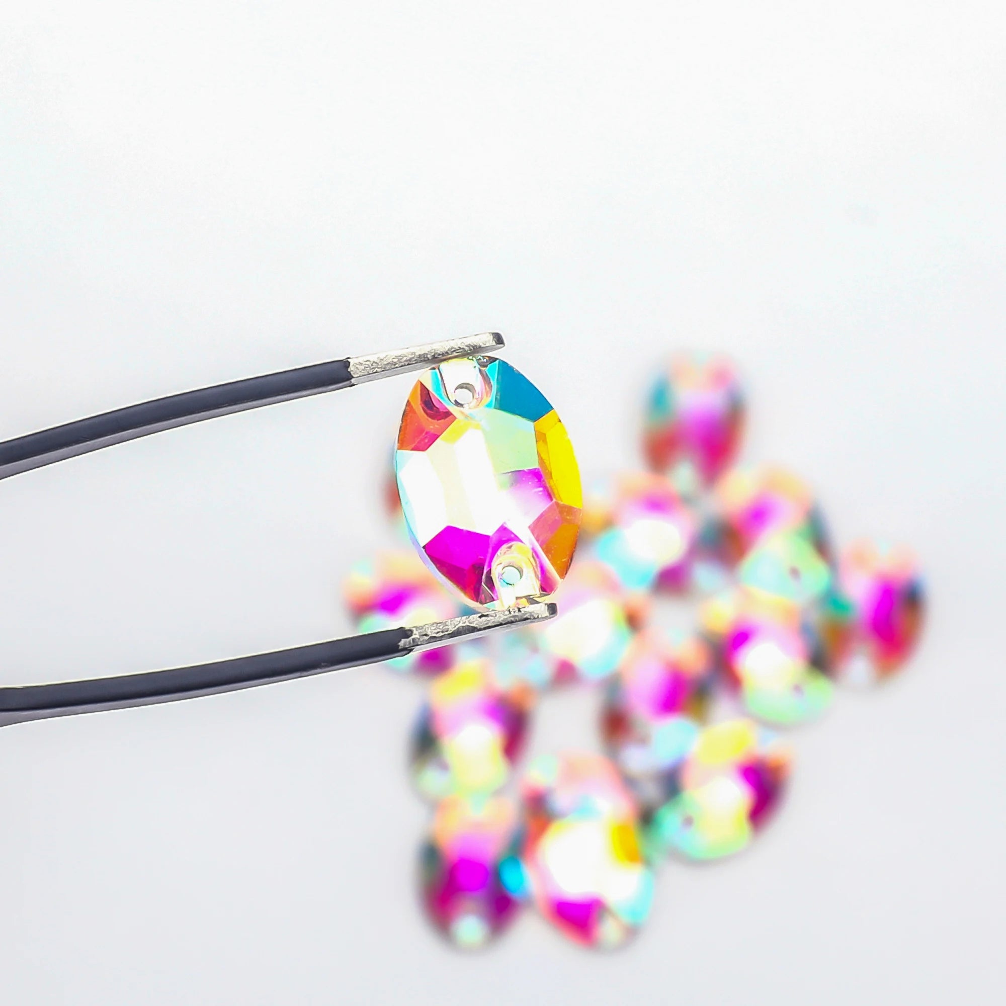 VC Oval Fine crystal AB rhinestone decoration flat back sewing 2 hole stone glass beads, can be used as DIY wedding decoration