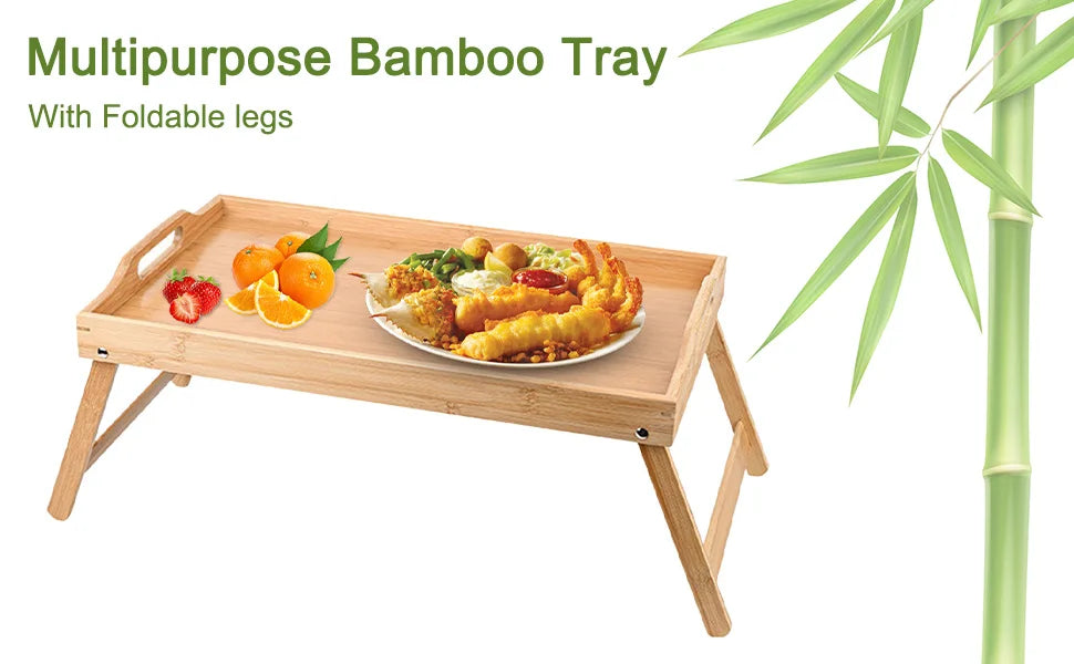 Bamboo Foldable Legs Tray Multi-functional Small Dining Table Tea Tray Movable Breakfast Tray For Desk Bed Counter Living Room