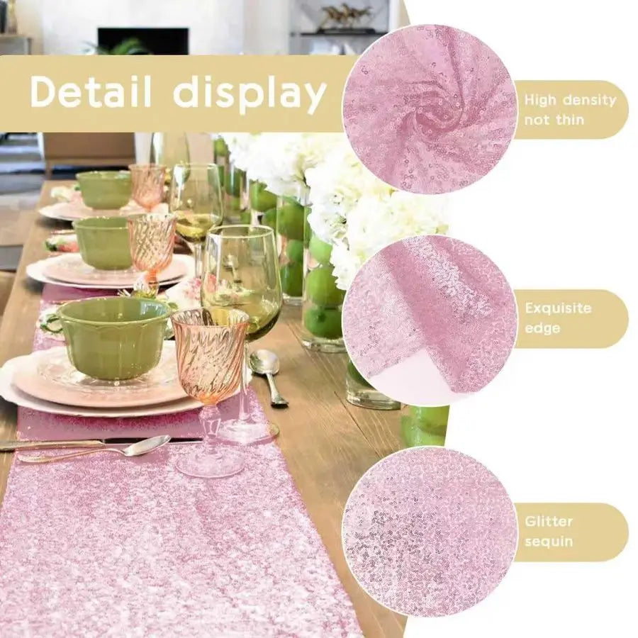 Packs 12 x 72 inches Sequin Table Runner, Pink Glitter Table Runner for Birthday Party Supplies Wedding Engagement Baby Shower H
