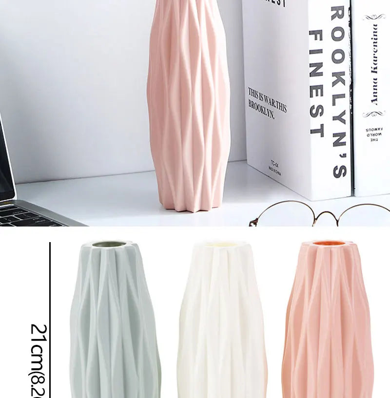 Diamond Pattern Plastic Smooth Vase Plants Basket Nordic Wedding Decorative Dining Durable for Living Room Bedroom Home Decora