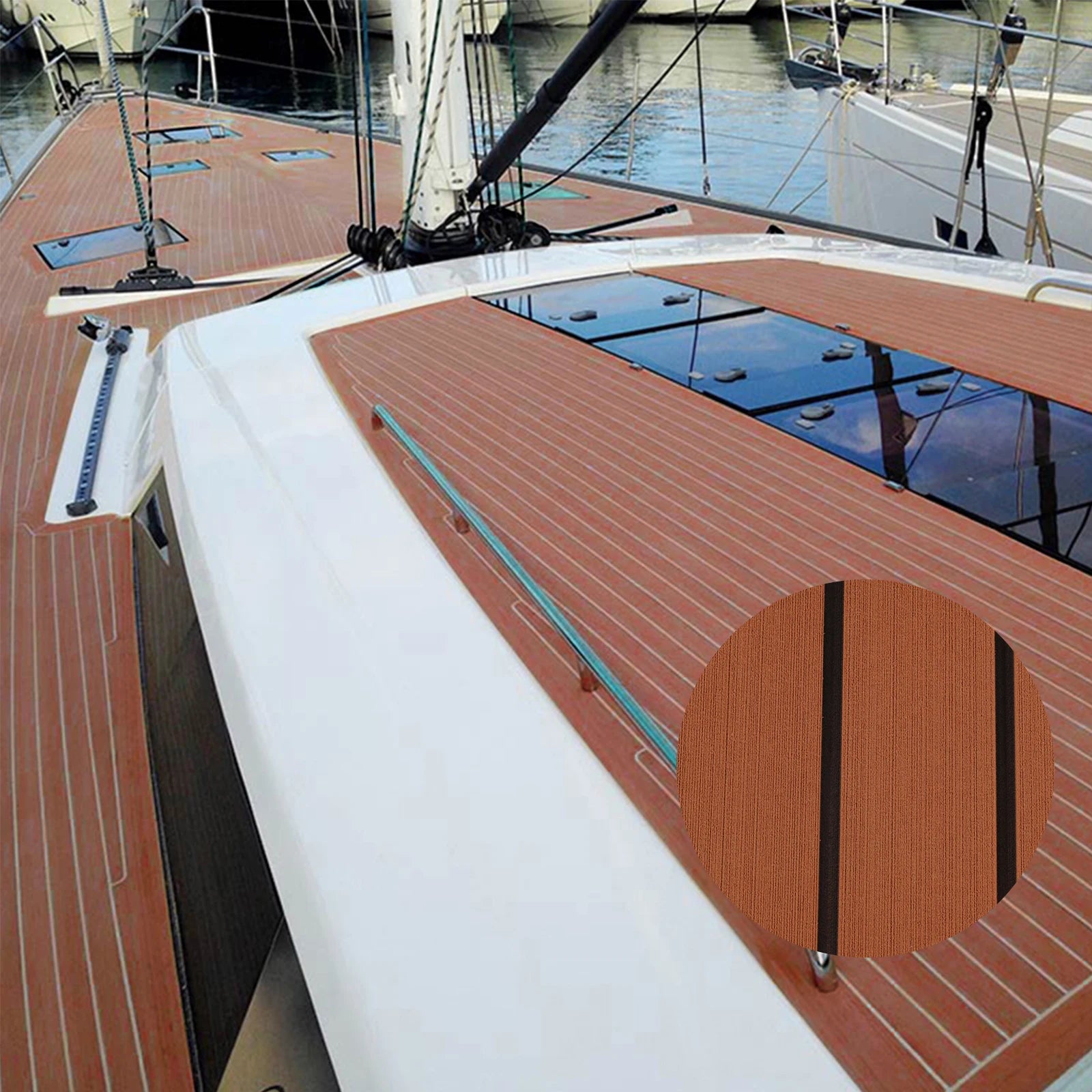 EVA Foam Teak Boat Decking Sheet Carpet Self-Adhesive Marine Yacht RV Boat Flooring Mats Decking Pad 94.5" x 35.4" Brown