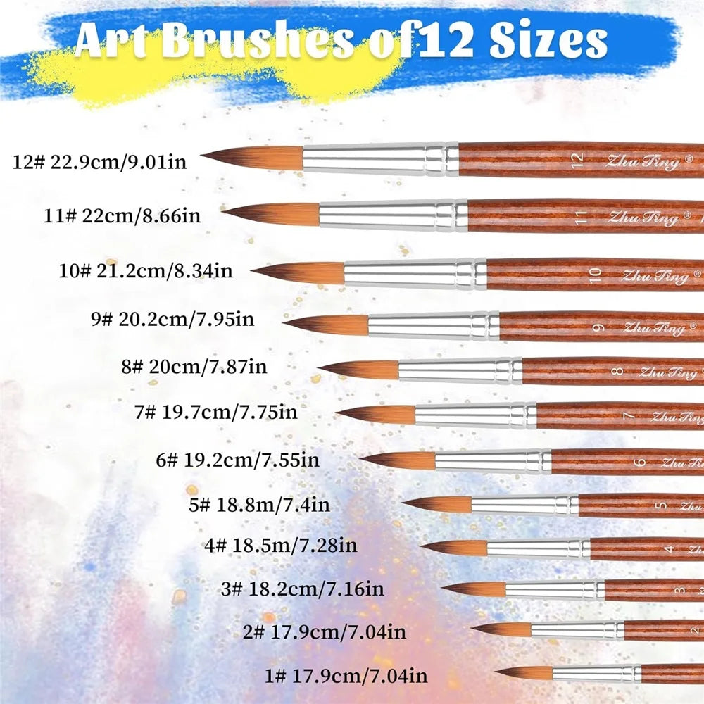 Paint Brushes 12pcs Set，Professional Brush Round Pointed Tip Artist Brush for Acrylic Watercolor Oil Painting Body Painting