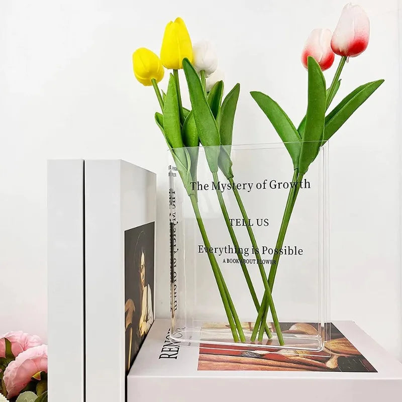 Acrylic Book Shaped Flower Arrangement Box,Book Vase,Nordic Style Acrylic Vase,Hydroponic Flowers,Desktop Decoration Ornament