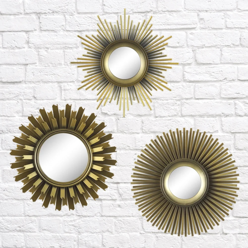 3 Piece Round Sunburst Mirror Set Mid Century Modern Home Decor Lightweight Wall Accent Mirrors Versatile Decorative Wall Art