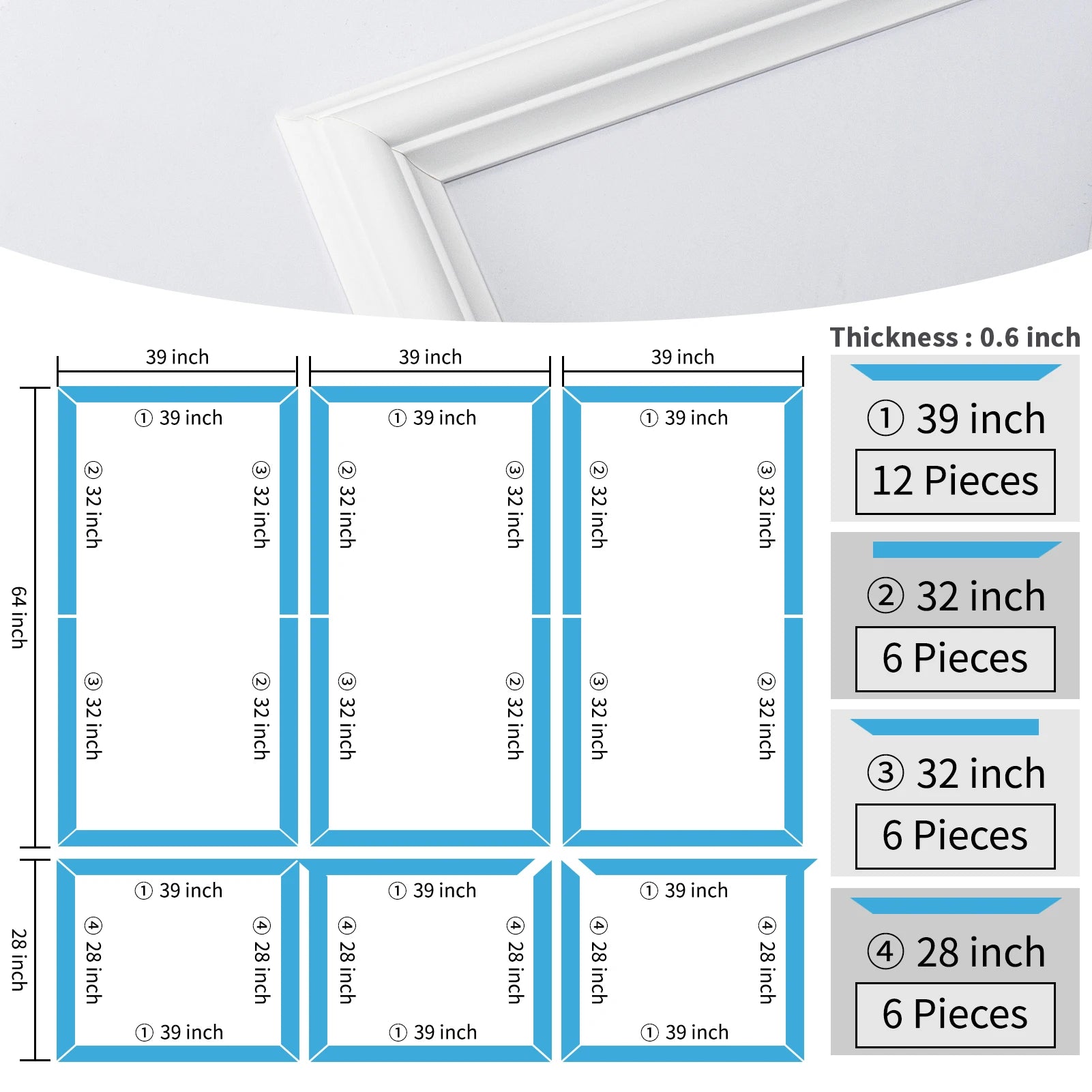 Pre-Cut Wainscoting Panel Kit, 3-Piece Wall Molding for Living Room Bedroom Accent Wall, Glue Installation, DIY Home Decor