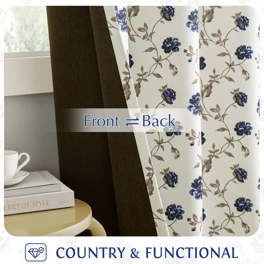 Blue Floral 100 Blackout Curtains 54 Inches Long 2 Panels for Bedroom Living Room Vintage Rose Flower Patterned Room Darkening T