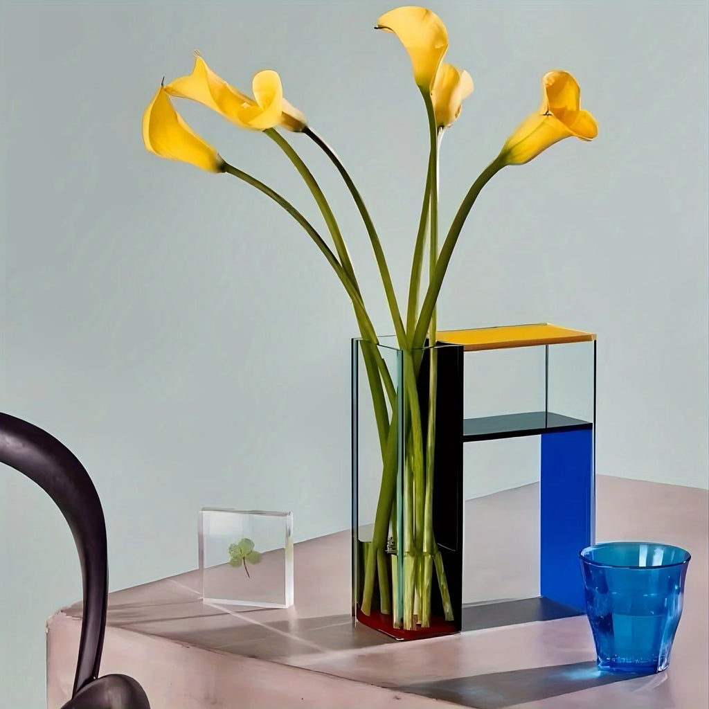 Vibrant Color Block Acrylic Vase |   Modern Art Home Decor, Handmade Durable & Easy-Clean (Gift Ready)