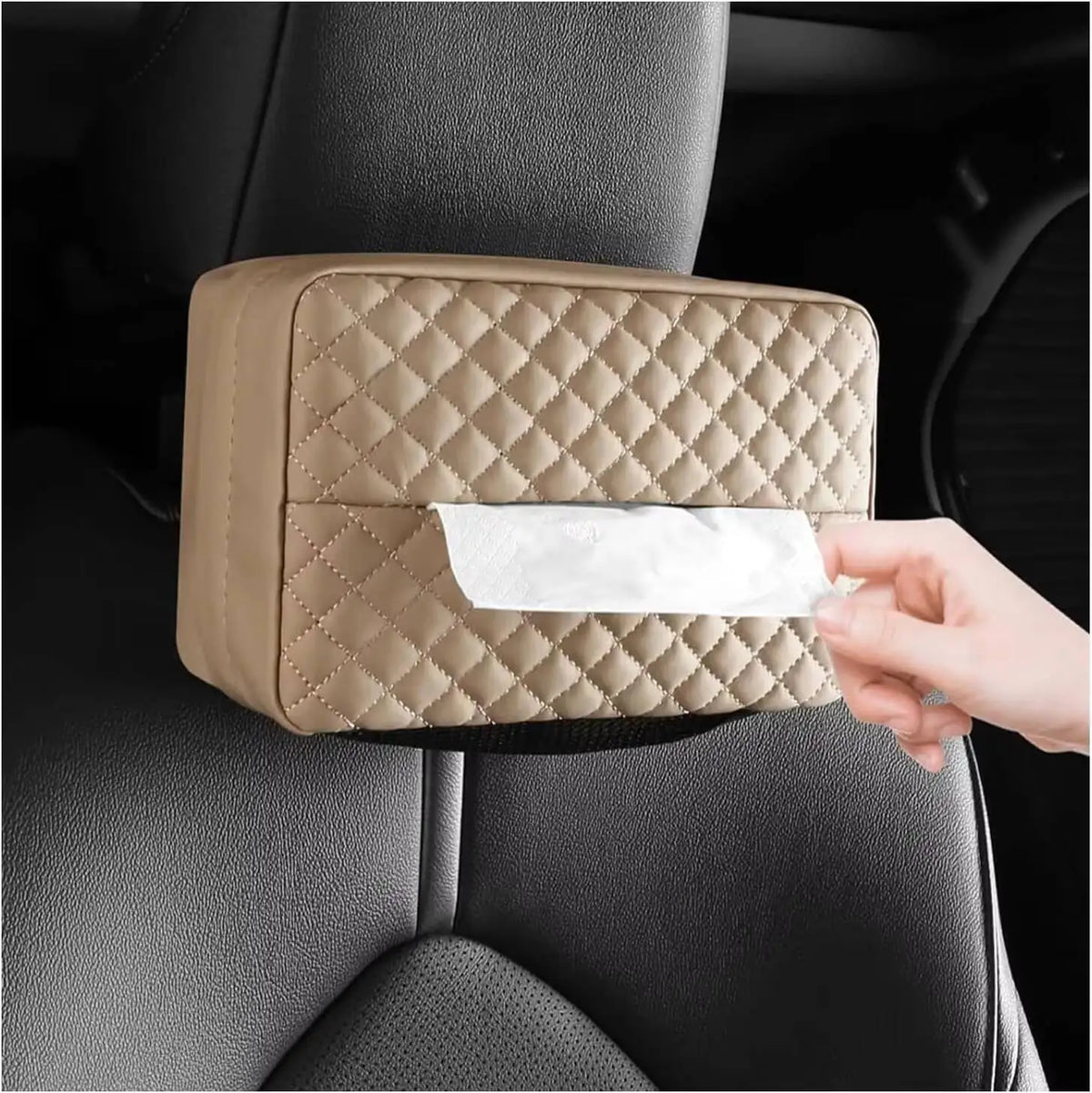 PU Leather Backseat Box, Car Tissue Box Holder, Napkin Holder Car, Fit For 120 Standard Tissues Cover- Beige