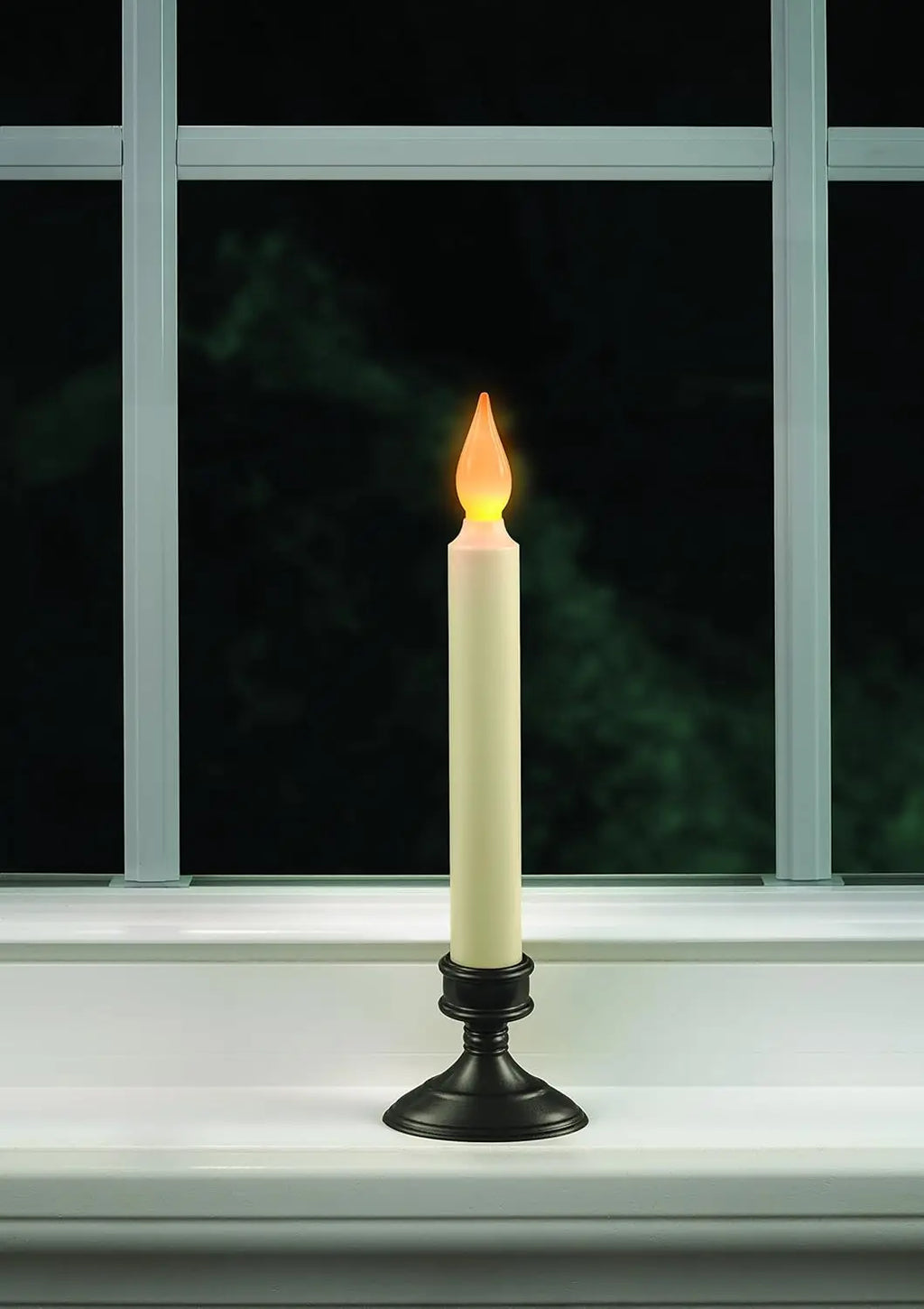 Battery LED Window Candle with Dusk-to-Dawn Sensor, Amber Flicker Flame, 8-7/8 Inch, Bronze Base - 4 Pack