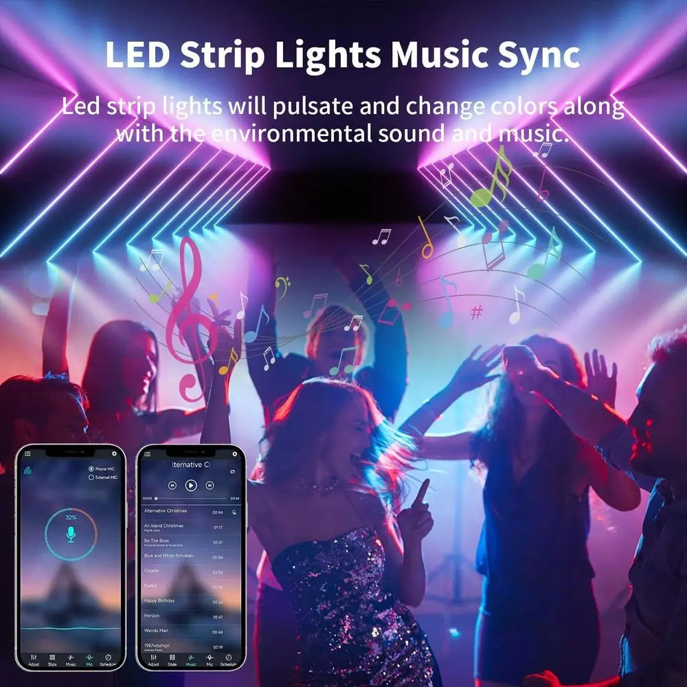 32.8T RGB Neon LED Strip Lights, 24V Waterproo Silicone Rope Light, Music Sync, Color Changing, App & Remote Control, or Bedroom