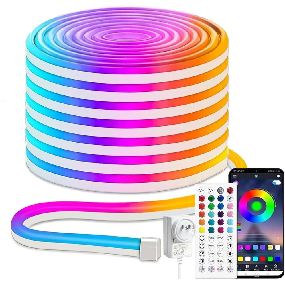 32.8T RGB Neon LED Strip Lights, 24V Waterproo Silicone Rope Light, Music Sync, Color Changing, App & Remote Control, or Bedroom
