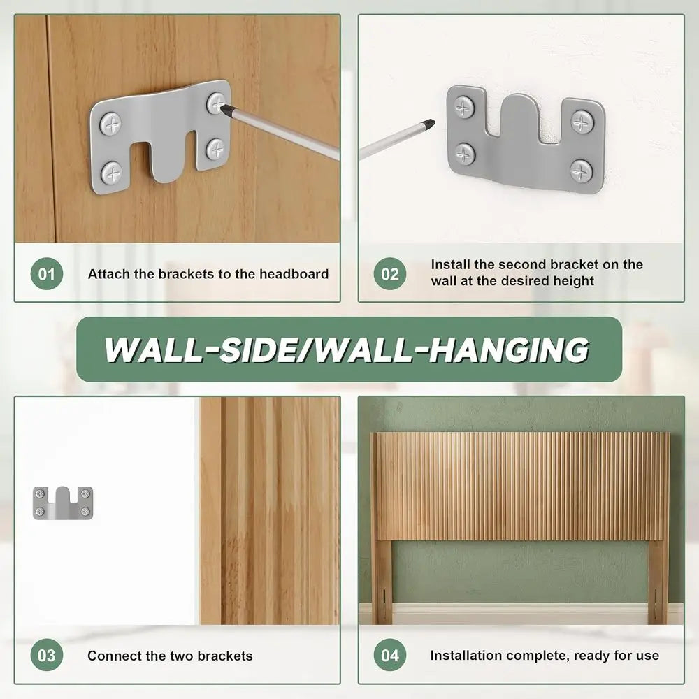 Modern Farmhouse Style Queen Headboard, 64.6 Wide, Wall-Mounted Fluted Panel, Natural Wood, Bohemian Wingback Design