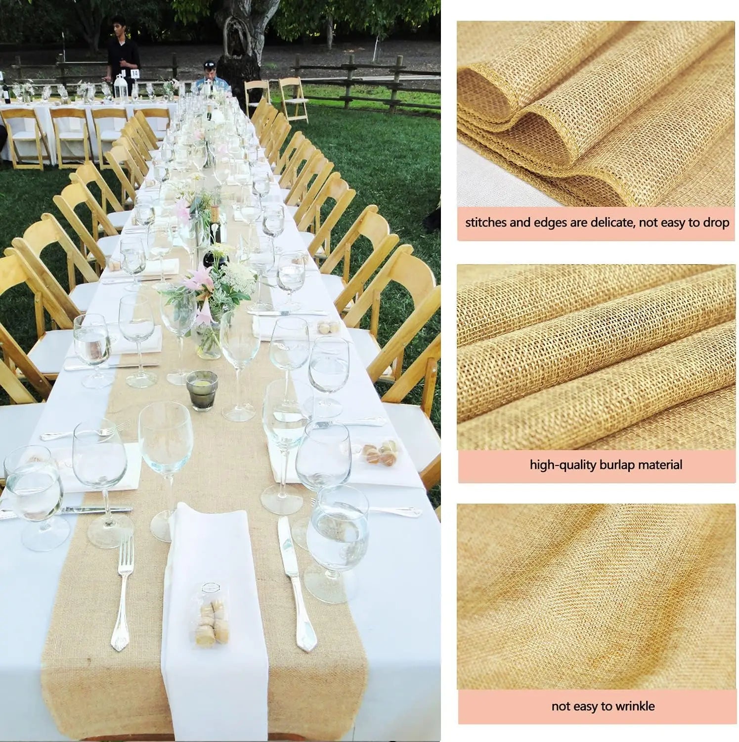 36 Pcs Burlap Table Runners 12 x 108 Inches Khaki Table Runner Rustic Farmhouse Burlap Runners Jute Vintage Table Runner for Wed