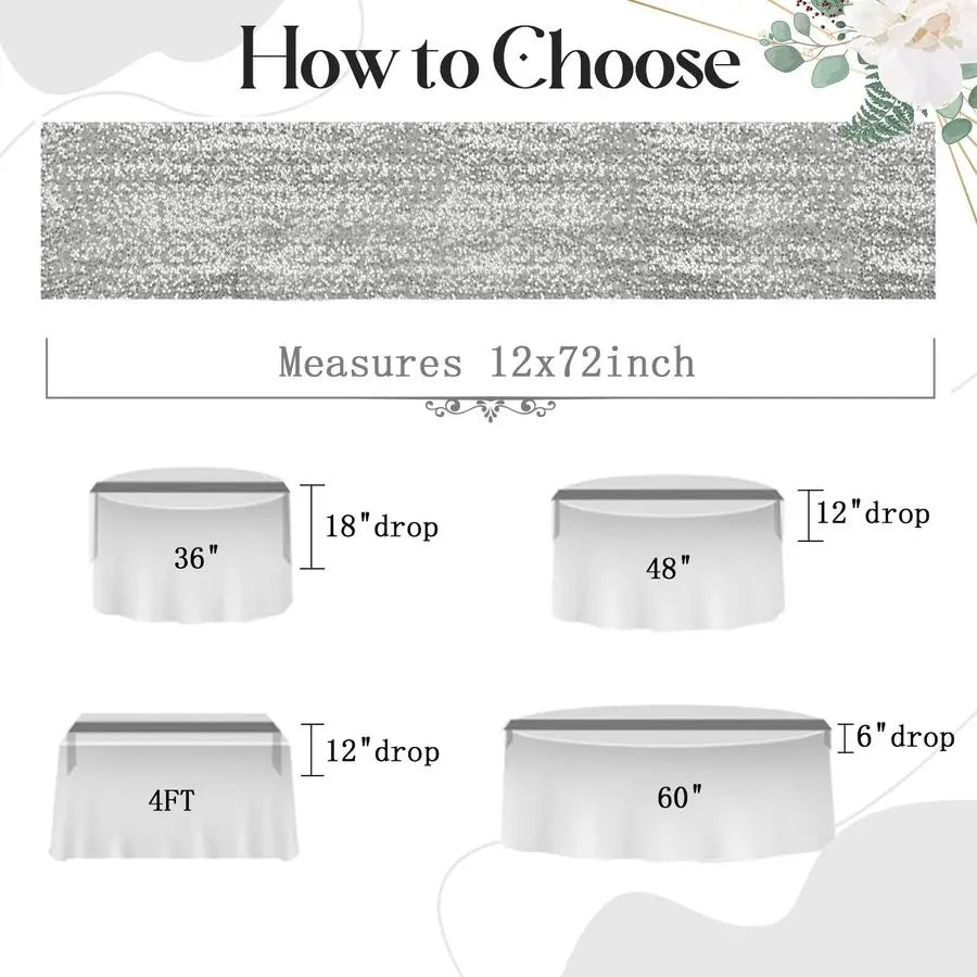 12 Pack Silver Sequin Table Runner 12 x 72, Glitter Sparkle Sequin Runners for Birthday Party Wedding Banquet amp Baby Shower, P