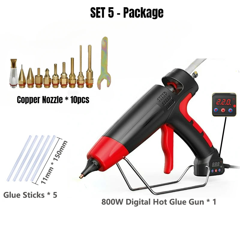 800W Professional Hot Melt Glue Gun Digital Adjustable Temperature Copper Nozzle 11 Mm Glue Sticks Industrial Tools Silicone Gun