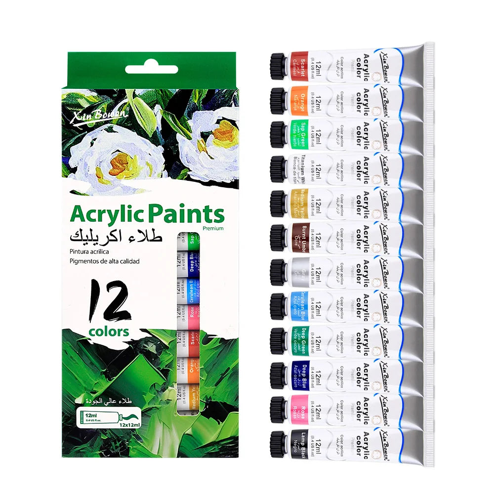 12 Colors Acrylic Paints Set, Waterproof Art Craft Paints Gifts for Canvas Ceramic Rock Painting Kit Art Supplies