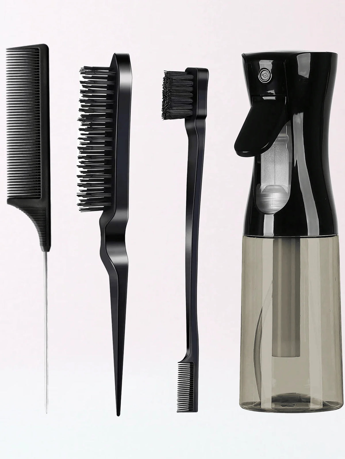 4pcs Slick Back Hair Brush Set With Hair Spray Bottle, Edge Brush Hair Brush Rat, Tail Comb Teasing Brush For Smoothing Baby Hai