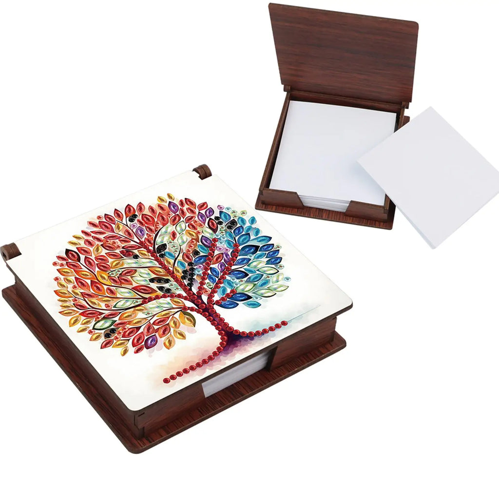 Wood DIY 5D Diamond Painting Note Box with 160 Sheets Crystal Art Sticky Notes Holder for Office Workplace Home Gifts