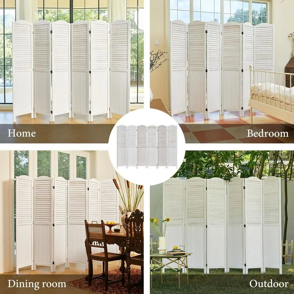 68.9 White-Washed Wooden Louver & MDF Dividers, 6-Panel Home Office/Bedroom Partitions