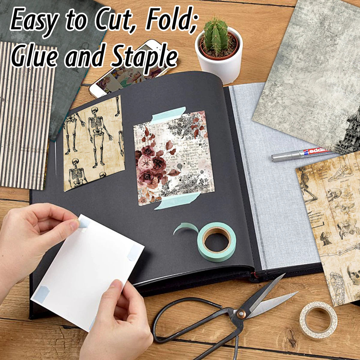 24 pcs Vintage Scrapbooking Paper Set DIY Material Paper Halloween Decorative Antique Retro Art Craft Embellishment Supplies