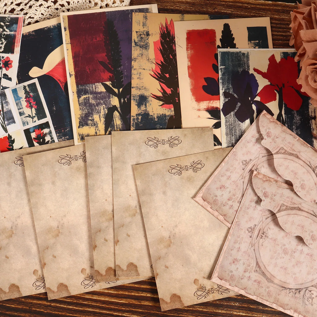 16cards, 4envelopes, 36stickers Floral Botanical Double-sided Writable Thick Cardboard Set, for Scrapbooking Supplies, Crafts