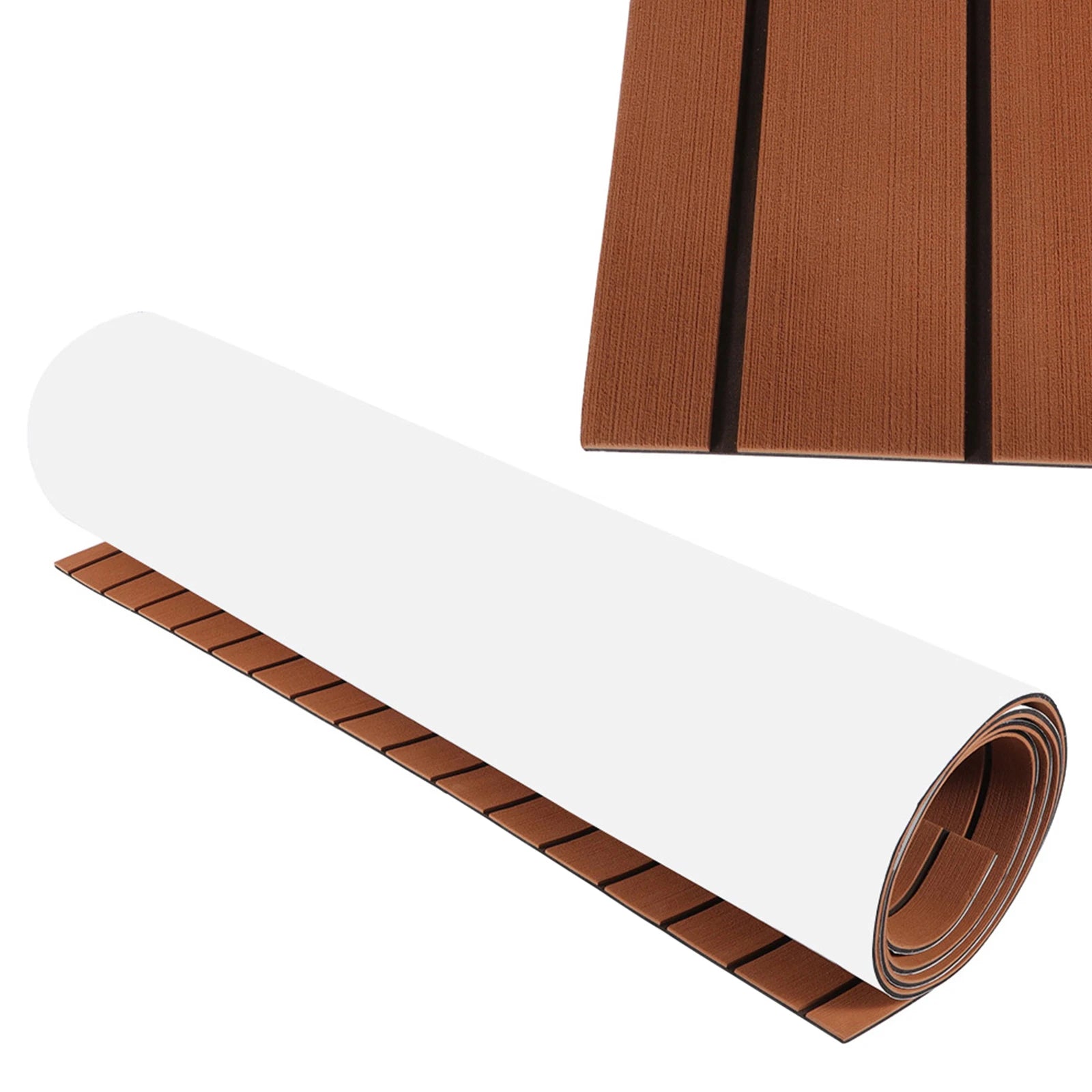 EVA Foam Teak Boat Decking Sheet Carpet Self-Adhesive Marine Yacht RV Boat Flooring Mats Decking Pad 94.5" x 35.4" Brown