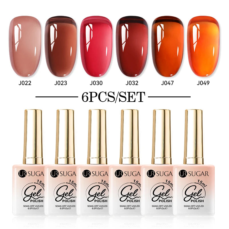 UR SUGAR 6 Colors Jelly Nude Pink Gel Nail Polish Spring Summer Fall Winter Semi Permanent Soak Off UV&LED Gel Nail Art Varnish
