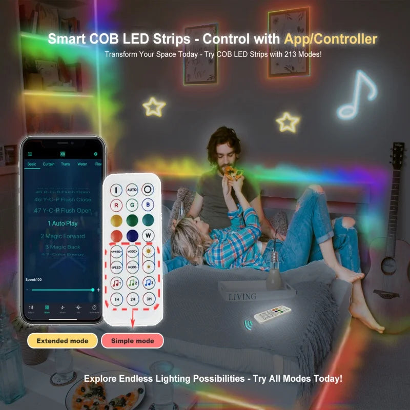 ETL Listed 16.4ft/5m 24V RGBIC COB LED Strip Lights with App Control Color Changing for Home Party Decor(Power Supply Included)