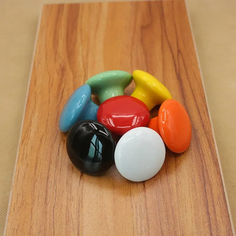 Colorful Ceramic Door Handles Round Cabinet Knobs Cupboard Drawer Wardrobe Pull Knob Furniture Candy Color Accessories