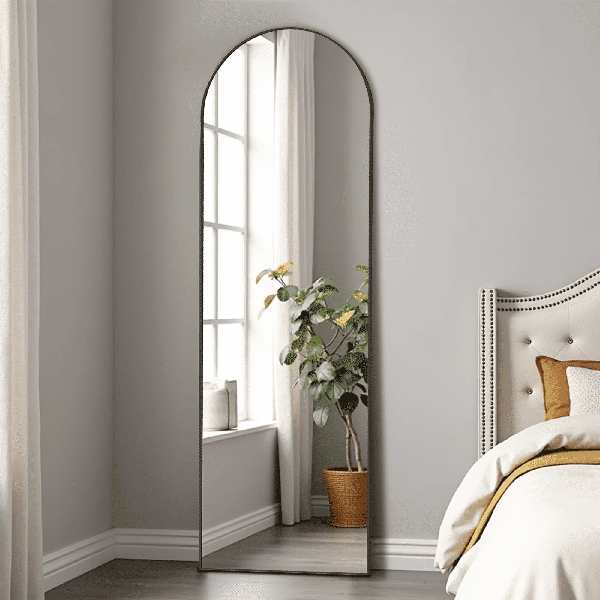 59in Arched Full Length Mirror Standing Floor Mirror Full Body Mirror with Bracket, Aluminum Alloy , Gold