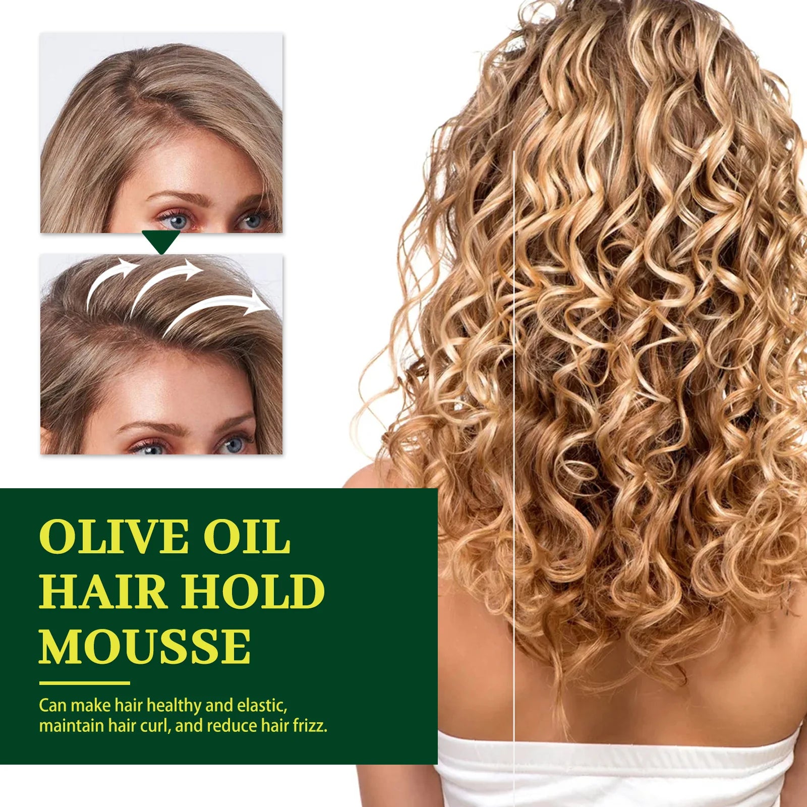 Olive Oil Hair Hold Mousse Anti Frizz Lasting Nourishing Natural Hair Wave Curl Fluffy Hairspray Hair Hold Spray for Hairstyle