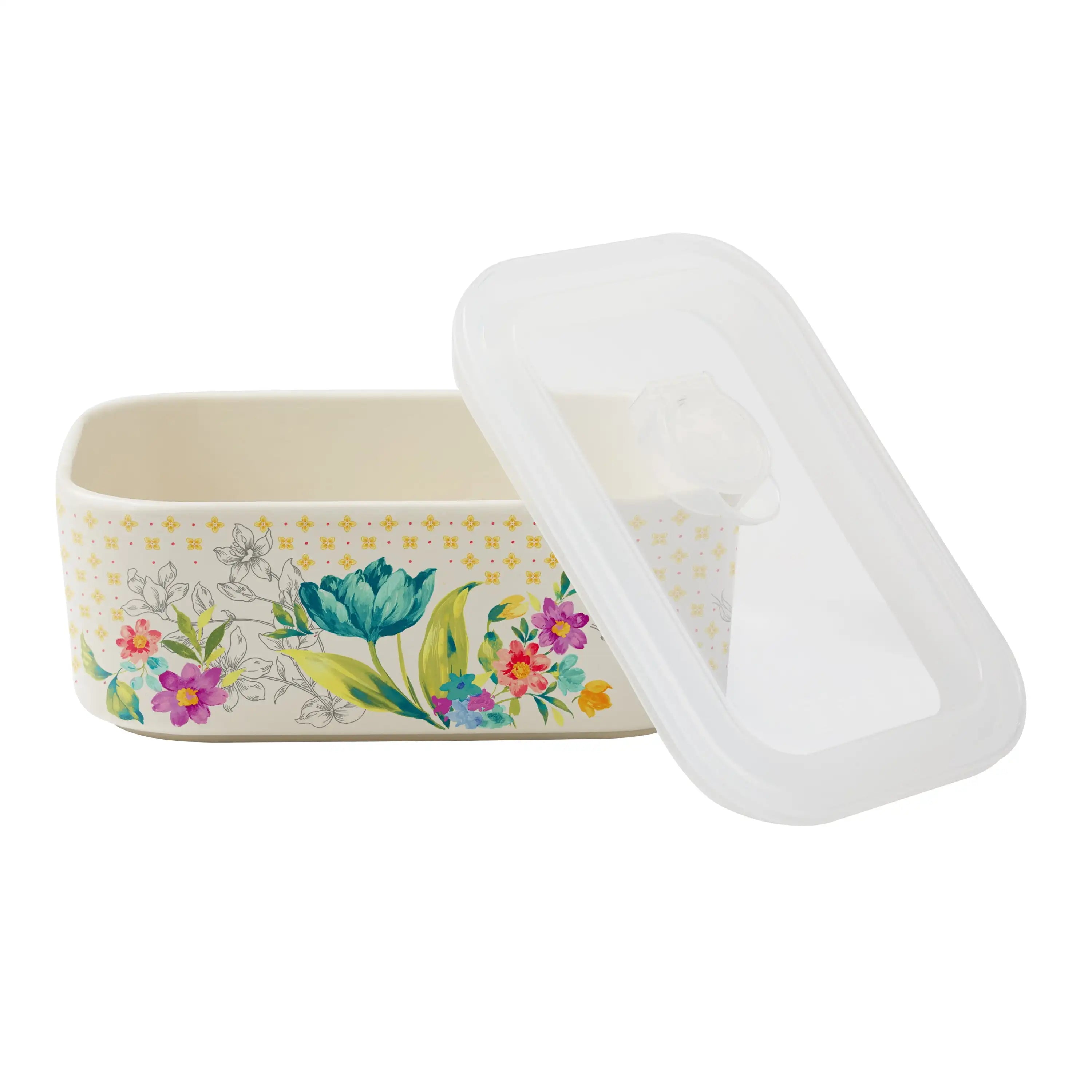 Sweet Rose Ceramic Nesting Bowls 6-Piece Set with Lids, Vintage Stoneware for Kitchen Prep & Storage