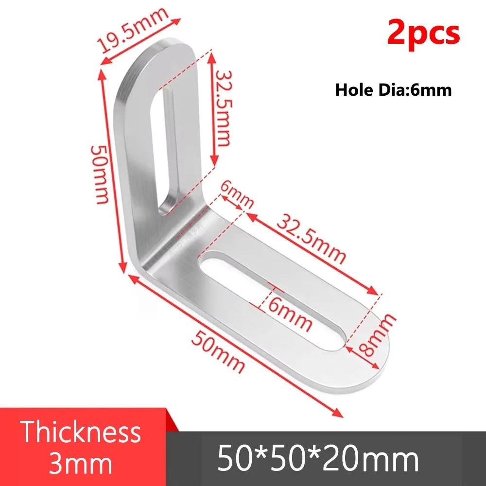1/2Pcs Stainless Steel Angle Bracket Furniture Fastener 90 Degree Right Angle Corner Brace Joint Silver L Shape