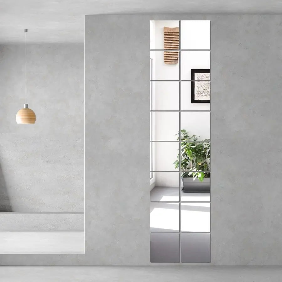 Home Gym Mirrors, 12 x 12 Glass Mirror Tiles 16 PCS, Square Large Wall Mirror for Home Gym, Bedroom, Door,Bathroom, Frameless M