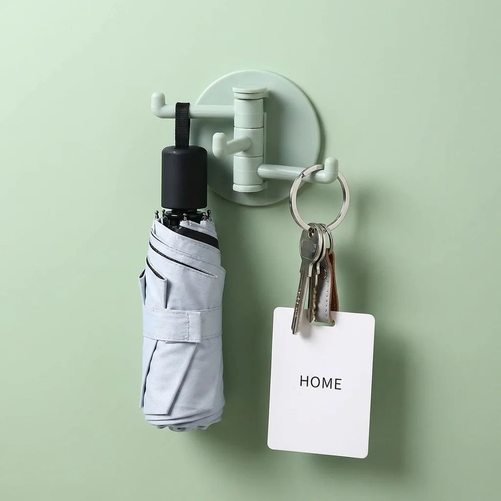 Holeless Adhesive Rotating Hook 3 Hooks -  Multi-Functional Organizer for Bathroom Kitchen Wall, Space-Saving Hanger