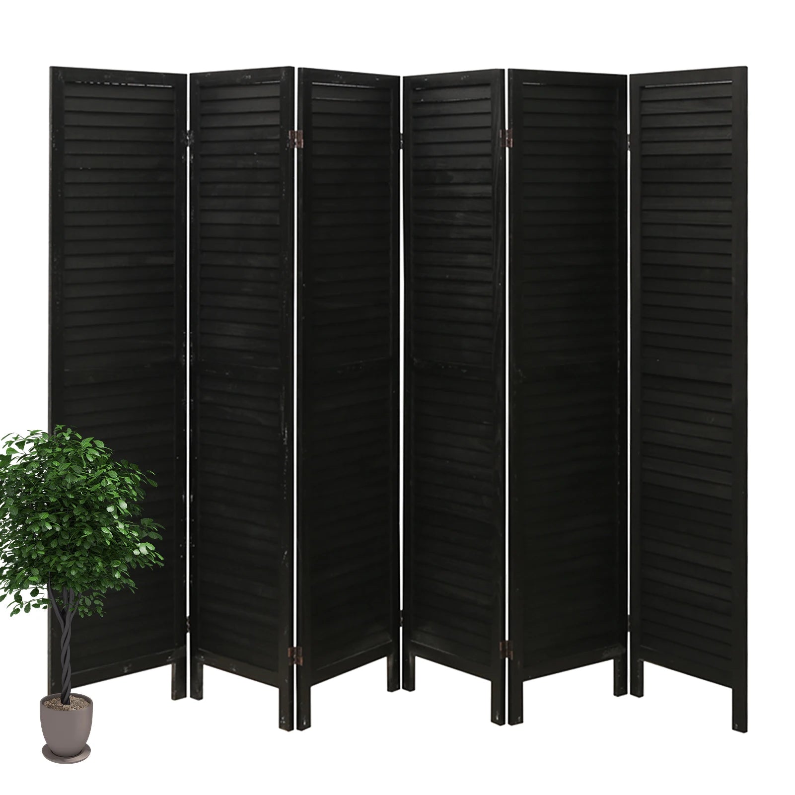 6 Panel Wood Room Divider, Folding Room Divider Privacy Screen, Freestanding Louvered Divider Screen for Home Office Restaurant