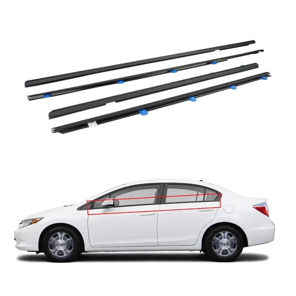 4Pcs For Honda Civic 2012-2015 Windows Rubber Weatherstrip Waterproof Pressure Strip Sealing Belt Moulding Trim 72410TR0A01 
