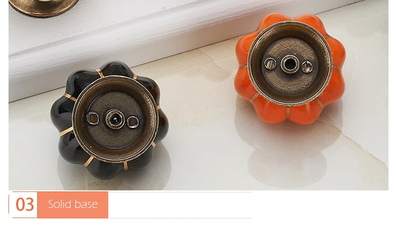 Pumpkin Gold Ceramic Handles Drawer Knobs Single Hole Cupboard Handles Cabinet Pulls Kitchen Accessories Handles Furniture