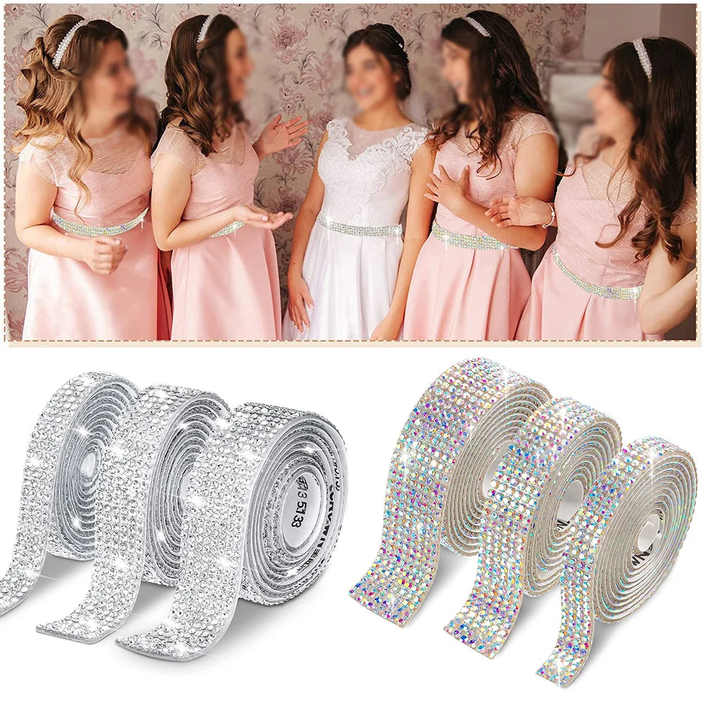 1 Roll Self Adhesive Glitter Crystal Rhinestone Sticker Diamond Ribbon DIY Sticker Rhinestones Arts Crafts Car Phone Decoration