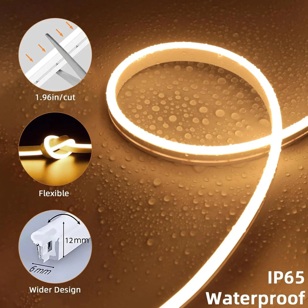 100Ft Warm White Dimmable LED Strip Lights, IP65 Waterproof Flexible Neon Rope for Indoor Outdoor Decor