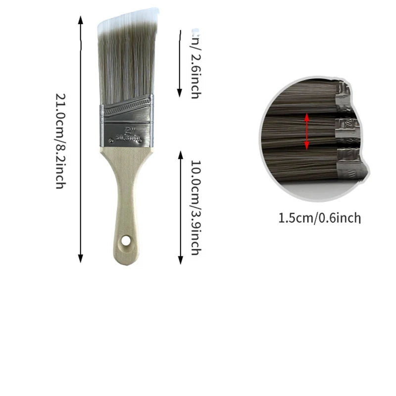 5Pcs Paint Brush Set White Coffee-colored Paint Long-handled Bevel Art-specific Nylon Brushes for Barbecues and Marine Use