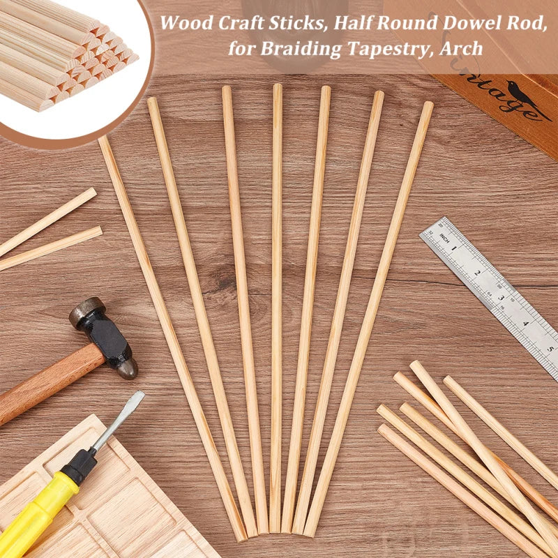 30Pcs Half Round Wood Sticks 13.8x0.3 inch Unfinished Wooden Dowels Strips 3.5mm Thick Wooden Round Dowel Rods Natural Wood